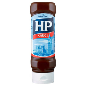 HP Sauce Squeezy 450g pack on dining table for flavorful meals