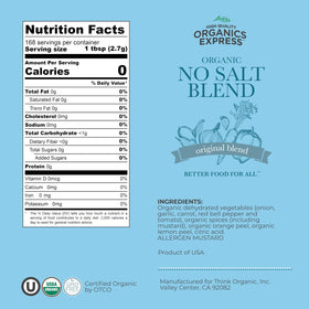 HqO No Salt seasoning jar label highlights USDA Organic and Non-GMO quality.