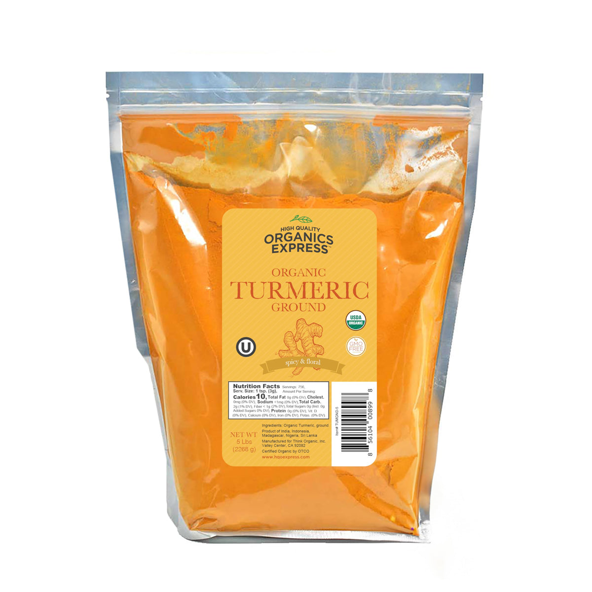 HQOExpress bulk turmeric powder in 5 lb bag for everyday cooking and bulk use
