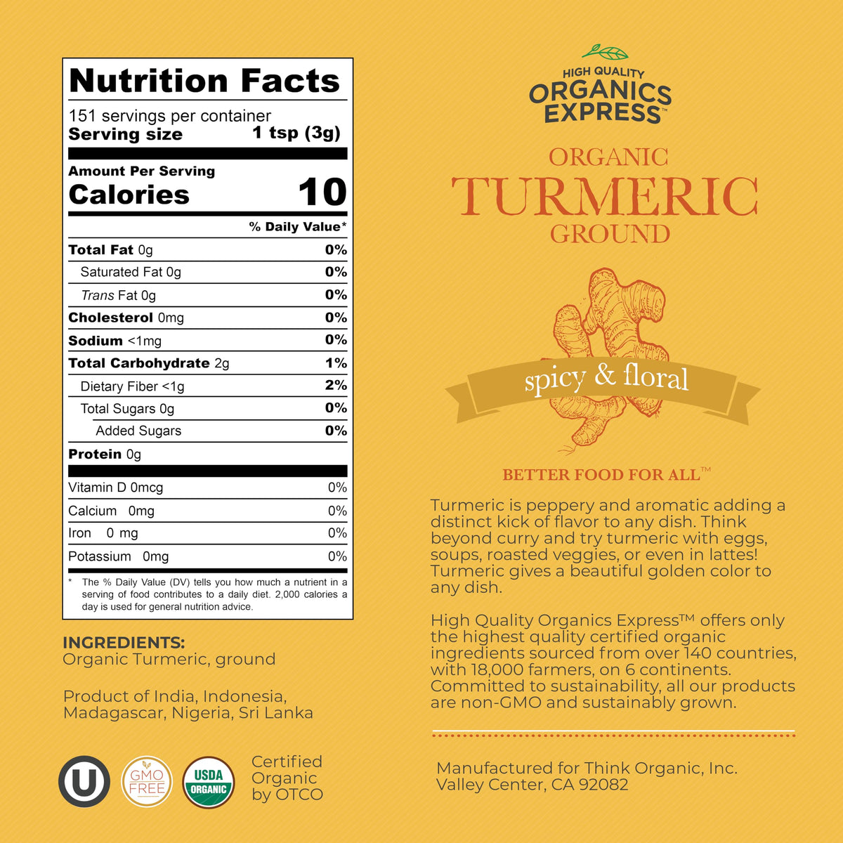 HQOExpress turmeric powder with Kosher certification in a jar