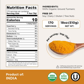 HQOExpress turmeric powder being poured, ideal for curries and rice dishes.