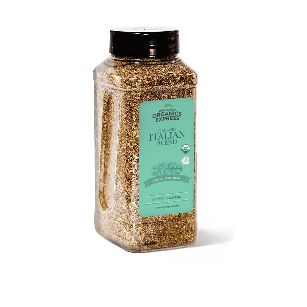 HQOExpress Organic Northern Italian Seasoning jar, ideal for pasta, pizza, and meatballs.