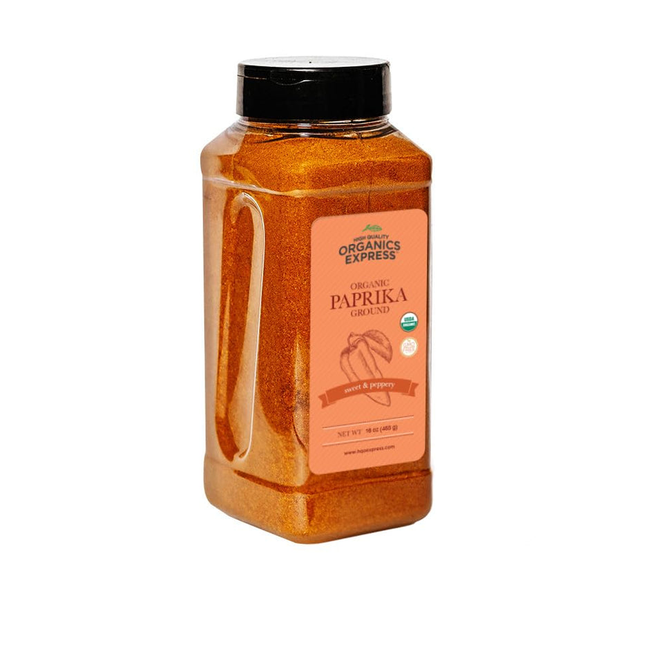 HQOExpress Organic Paprika powder bottle adds vibrant color and sweet aroma to soups