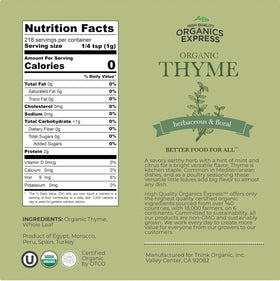 HQOExpress Organic Thyme spice label on jar signals USDA Organic quality