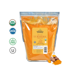 HQOExpress organic turmeric powder label showing USDA Organic certification