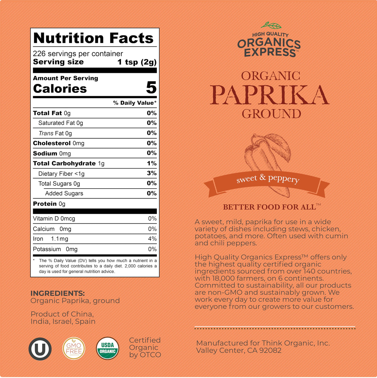 Close-up of HQOExpress paprika jar on a kitchen counter
