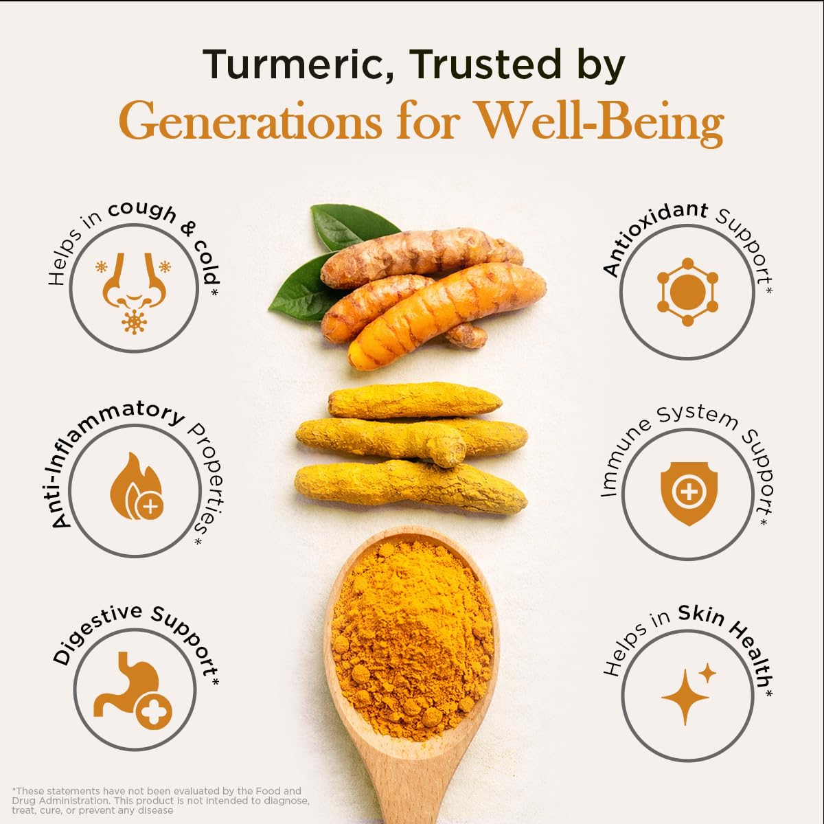 HQOExpress turmeric powder on spoon for easy recipe measurement.