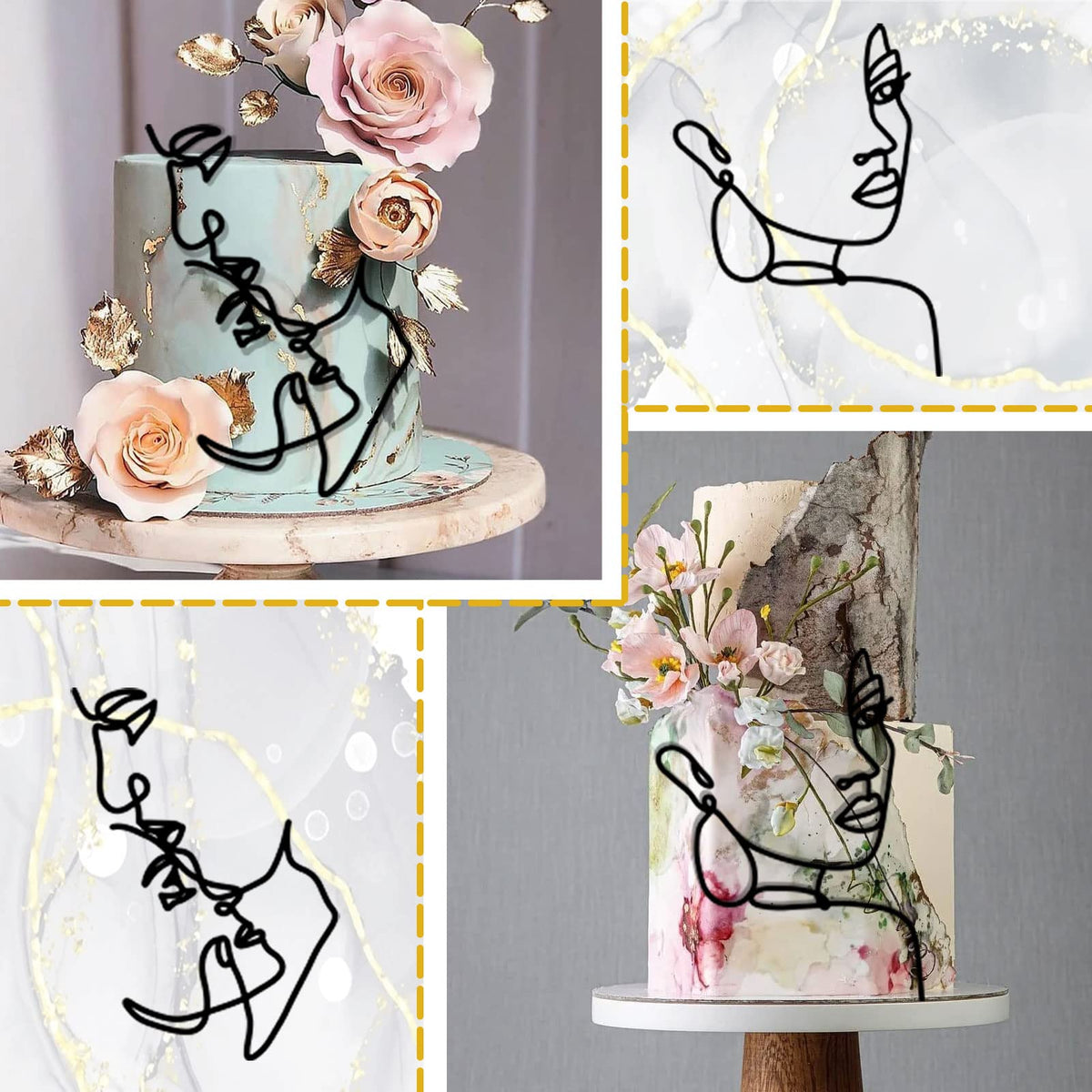 HSDSH Lady Face Topper on cake with minimalist lines creates a tasteful focal point.