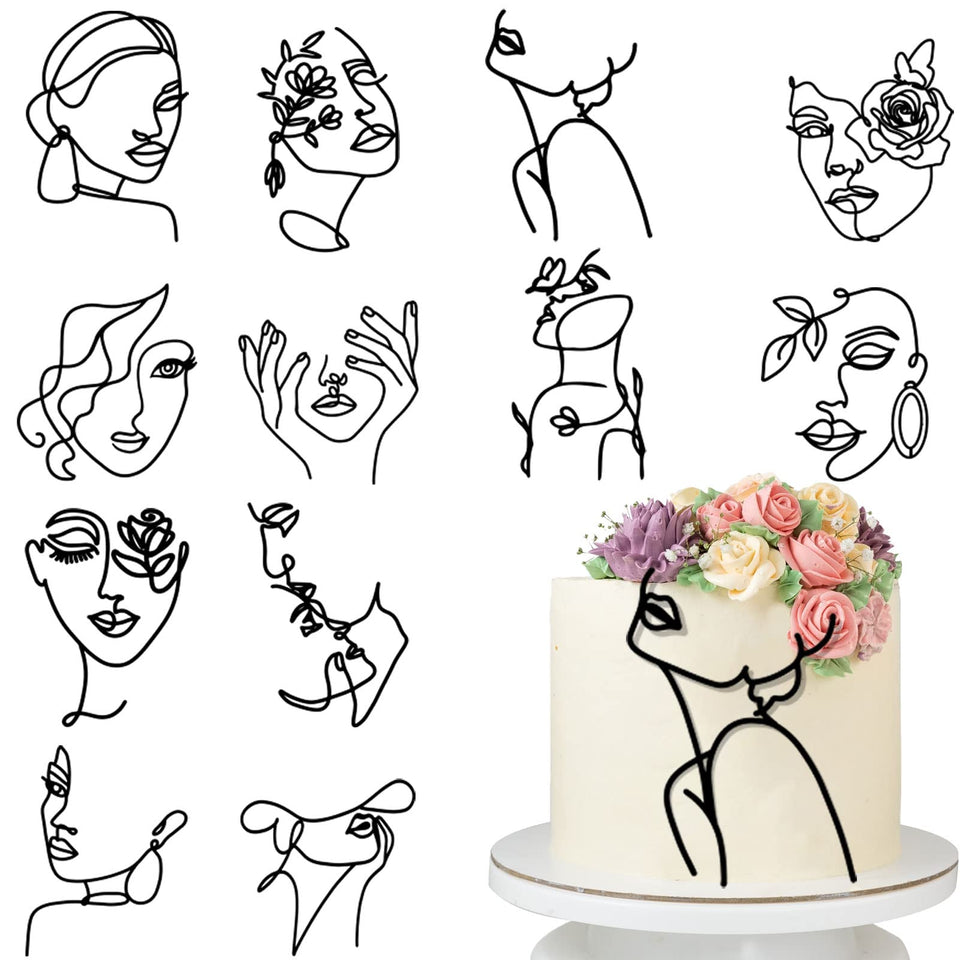 HSDSH Lady Face Topper closeup shows minimalist black design for elegant cake decoration.