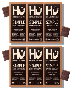 Hu Chocolate Bars 6-pack on display, clean ingredients for mindful snacking