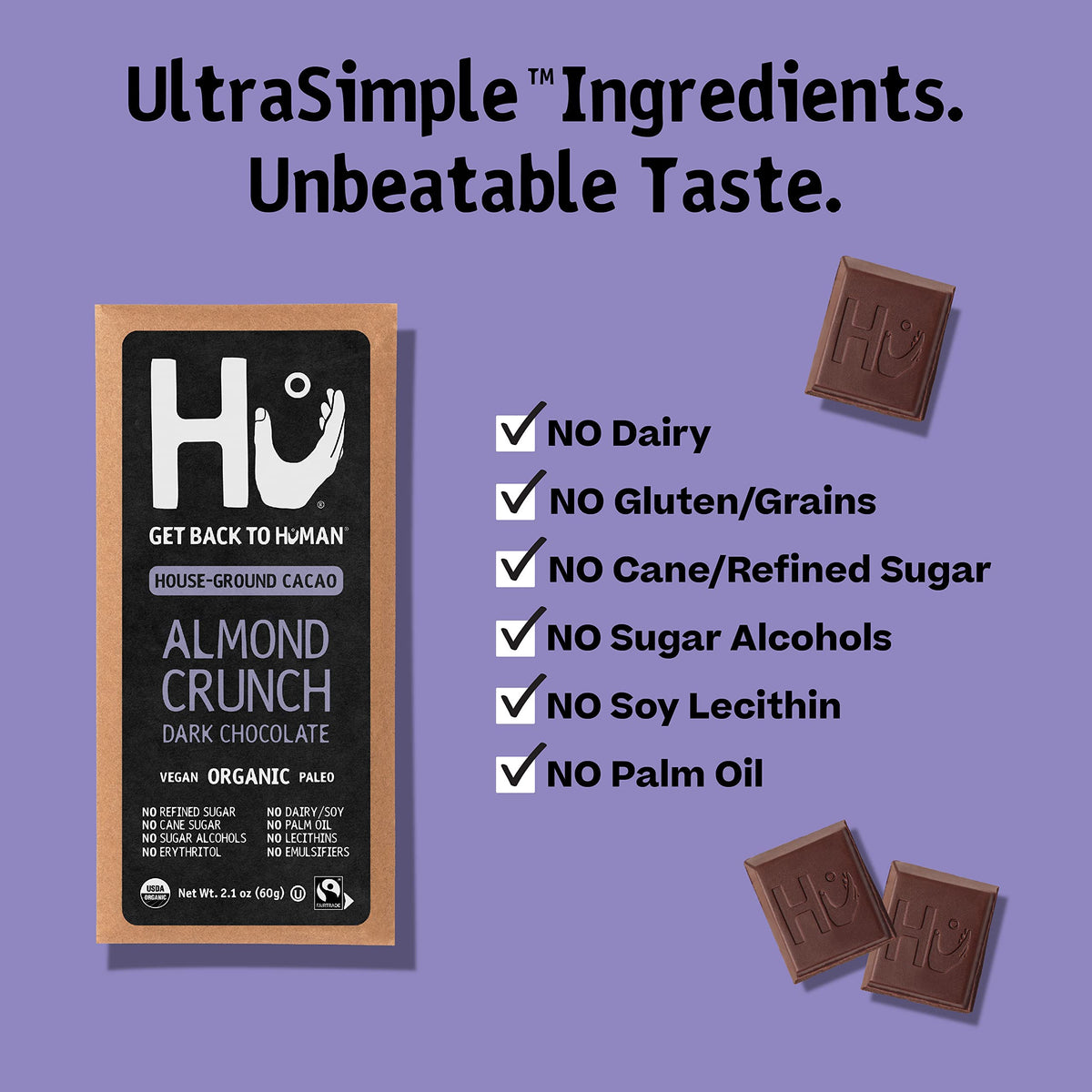 Hu Almond Crunch pack open reveals 2.1oz bars for portion control