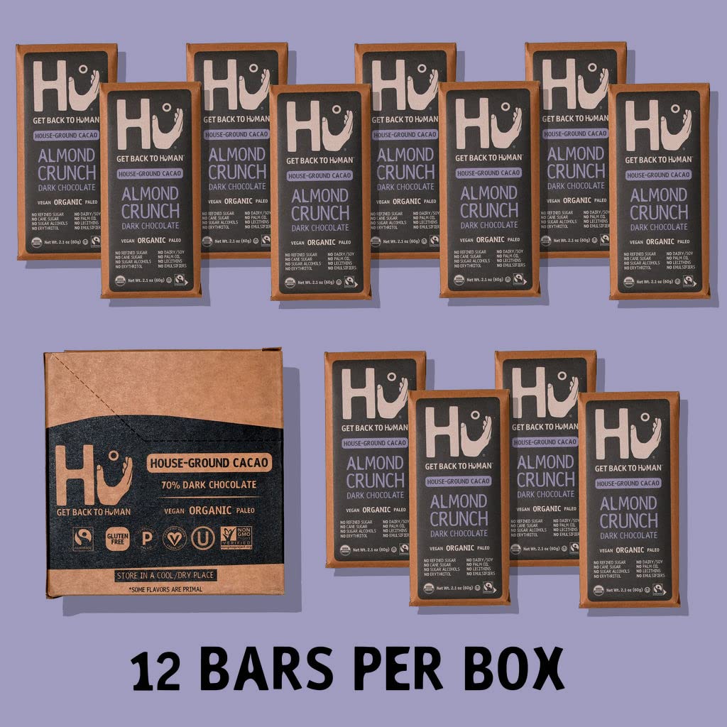 Hu Almond Crunch texture close-up conveys satisfying crunch and melt-in-mouth feel