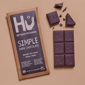 Hu Chocolate Bars non-GMO badge on wrapper supports transparent, mindful snacking.