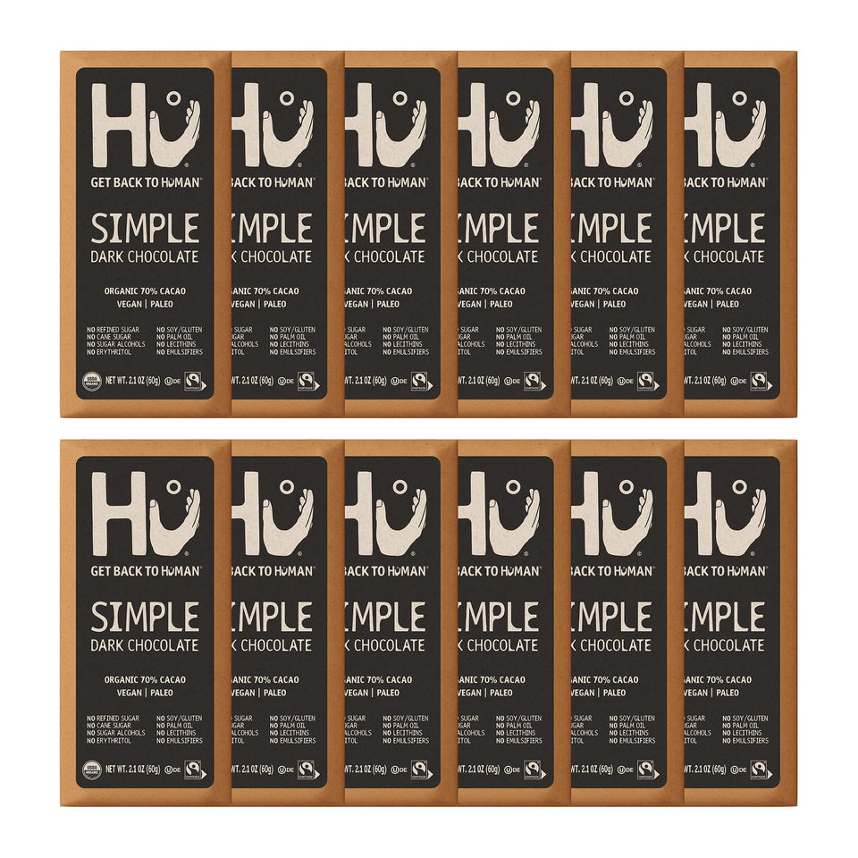 Hu Chocolate Bars 12-pack packaging shows clean labeling for health-conscious shoppers.