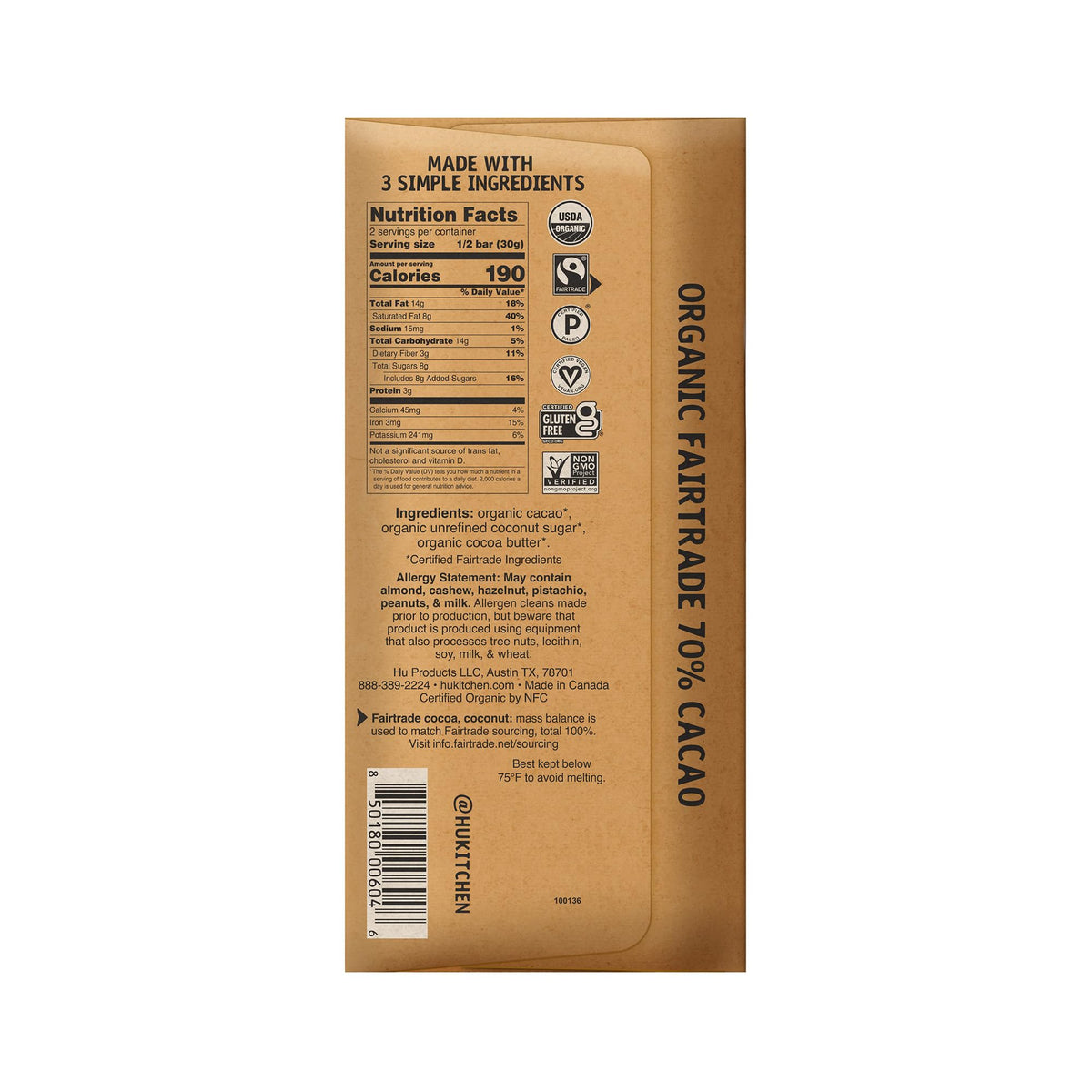 Hu Chocolate Bars salted chocolate closeup highlights fleur de sel and bold flavor.