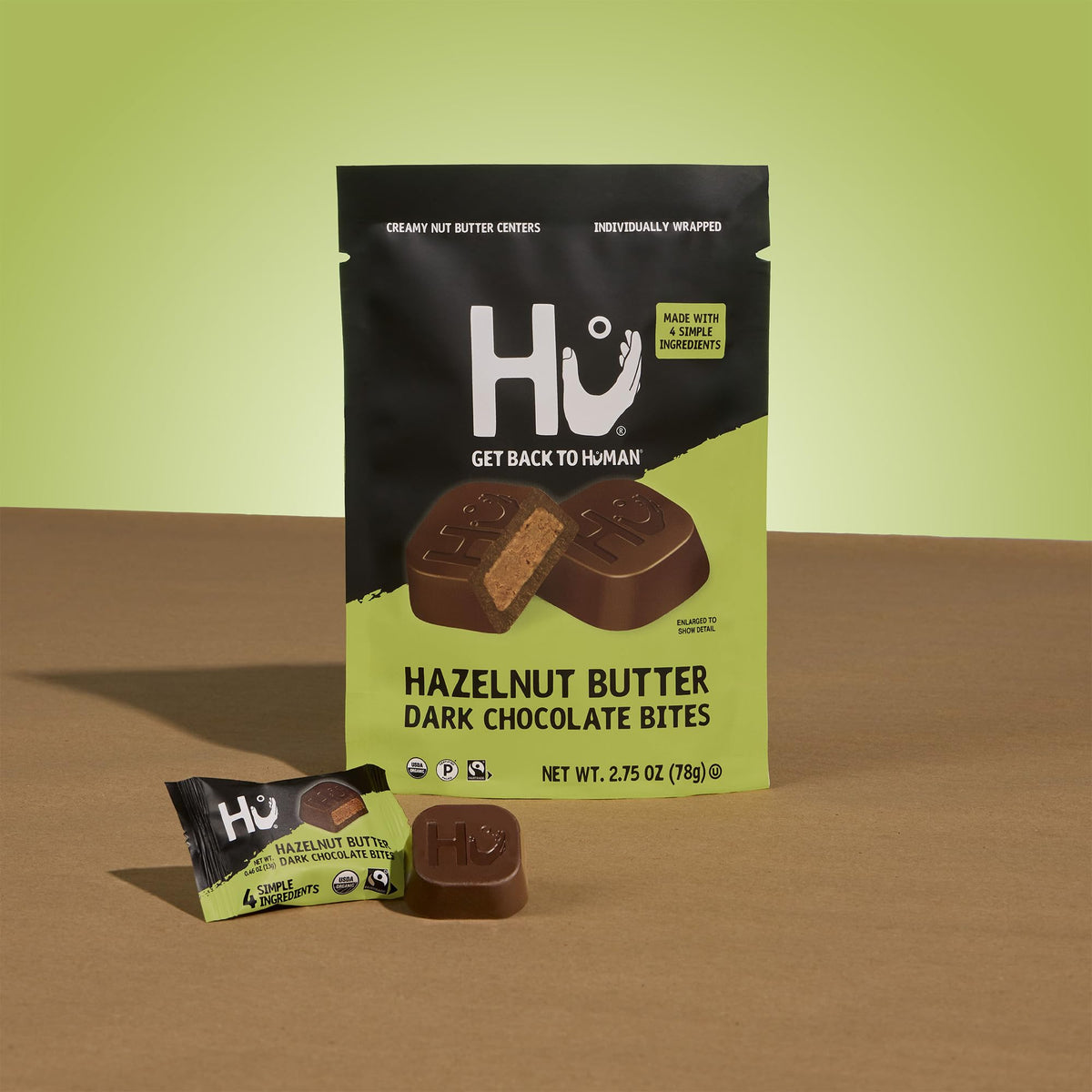 Hu Hazelnut Butter Dark Chocolate Bites vegan gluten-free composition for dietary needs