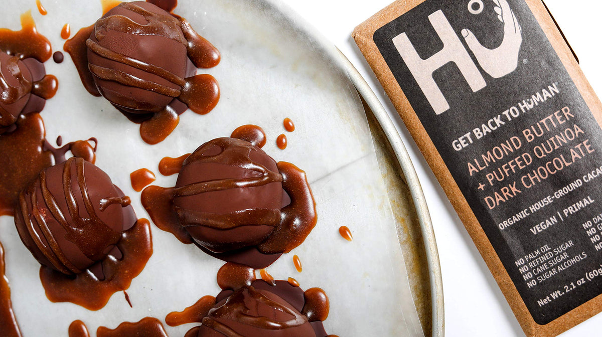 Hu snack plate with bar, perfect on-the-go energy.