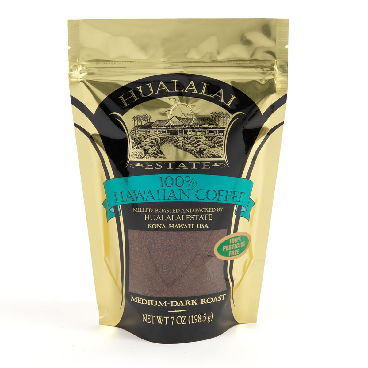Hualalai Estate Kona 7oz packaging ready to enjoy a premium single-origin aroma.
