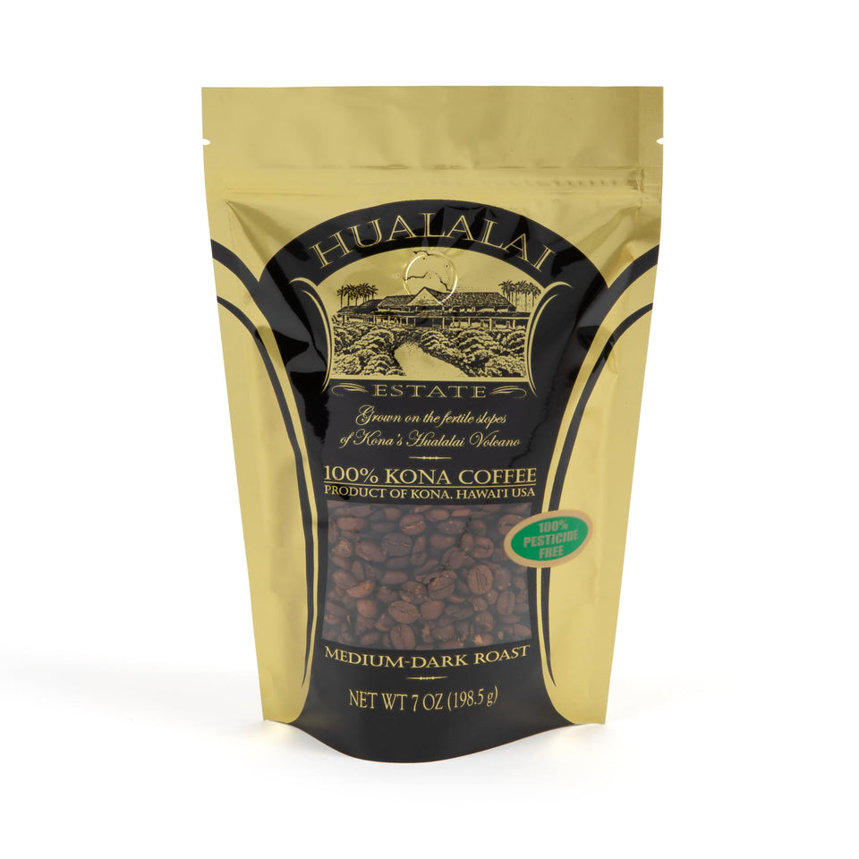 Hualalai Estate Kona coffee beans ready for home grinding and brewing.