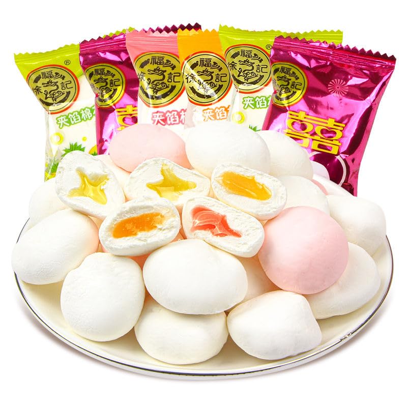 HUANYOUREN marshmallows joy candy fruity pack close-up shows soft, chewy texture for snacking.