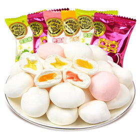 HUANYOUREN marshmallows joy candy fruity pack close-up shows soft, chewy texture for snacking.