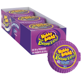 Hubba Bubba Bubble Tape Gushing Grape roll ready for tasting and sharing.