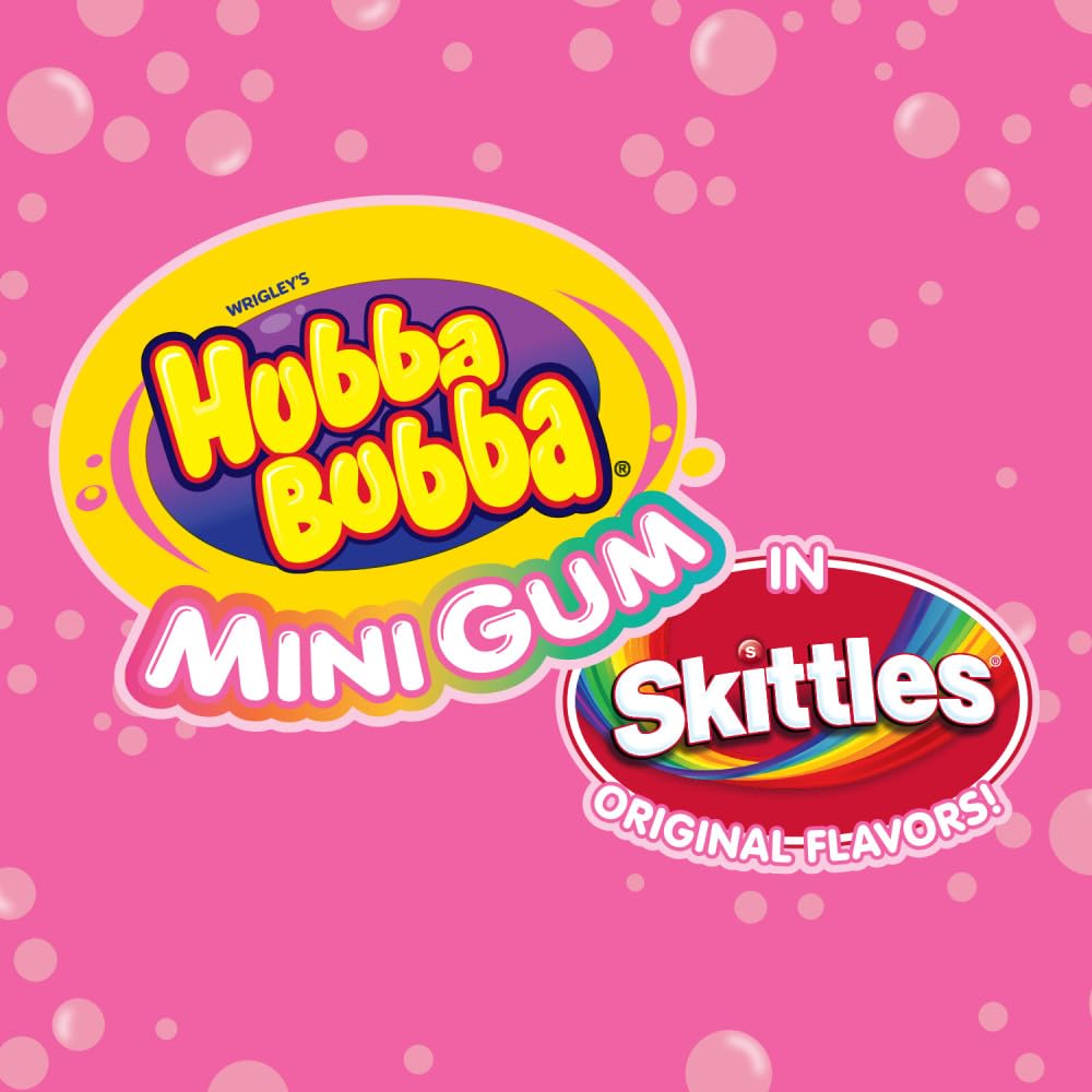 Close-up of Hubba Bubba Minis SKITTLES flavors in a colorful gum variety.