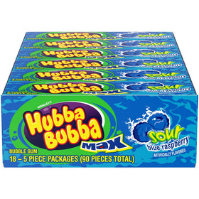 Hubba Bubba Sour Blue Raspberry gum pack displays bold flavor and shareable fun