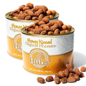 Hubs honey-kissed Virginia peanuts in a tin, ideal for sharing.