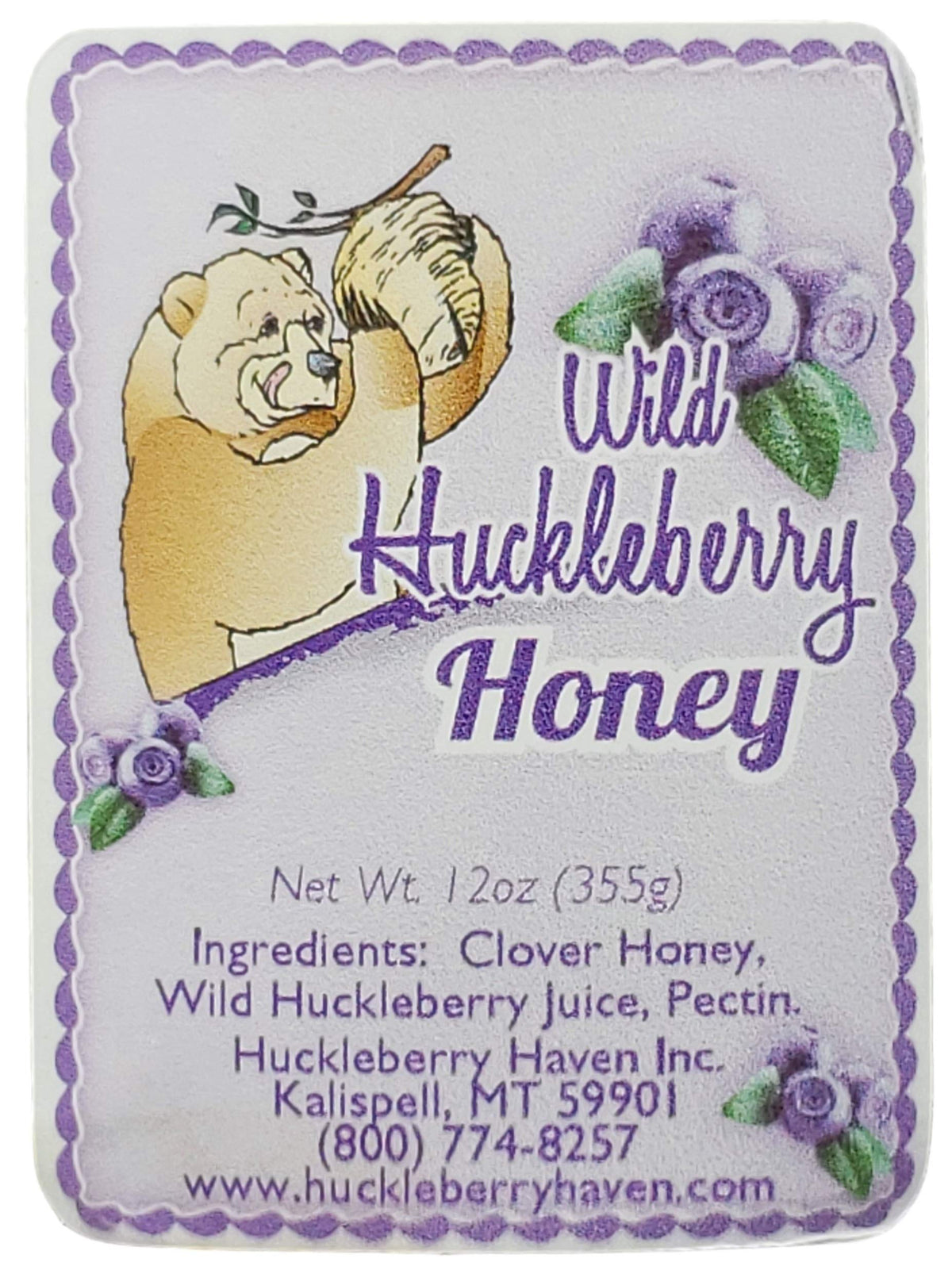 Gift-ready display of Huckleberry Haven Wild Huckleberry Honey Bear.