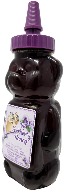 Huckleberry Haven Wild Huckleberry Honey Bear pour, drizzle for tea or coffee.