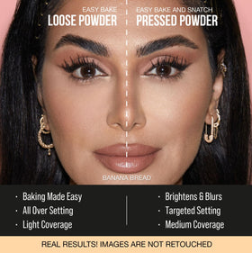 HUDABEAUTY Banana Bread travel-size powder for quick setting.