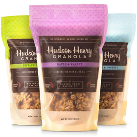 Hudson Henry maple pecan coconut granola, ideal for quick gluten-free breakfasts.