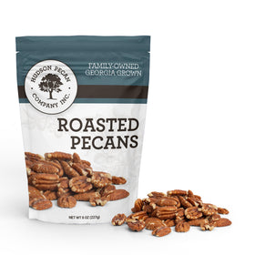 Hudson Pecan Company Fancy Roasted Pecans in a resealable bag for on-the-go snacking