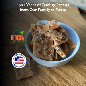 Hudson Pecan Company handcrafted brittle from copper kettles for crisp crunch.