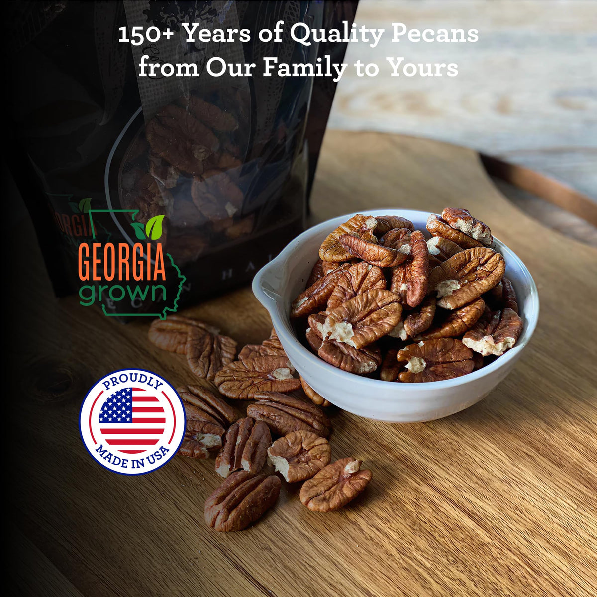Hudson Pecan Company pecans on a scoop for snack-ready portions.