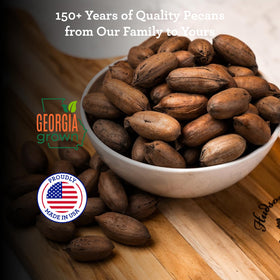 Hudson Pecan Company premium in-shell pecans close-up display for snacking