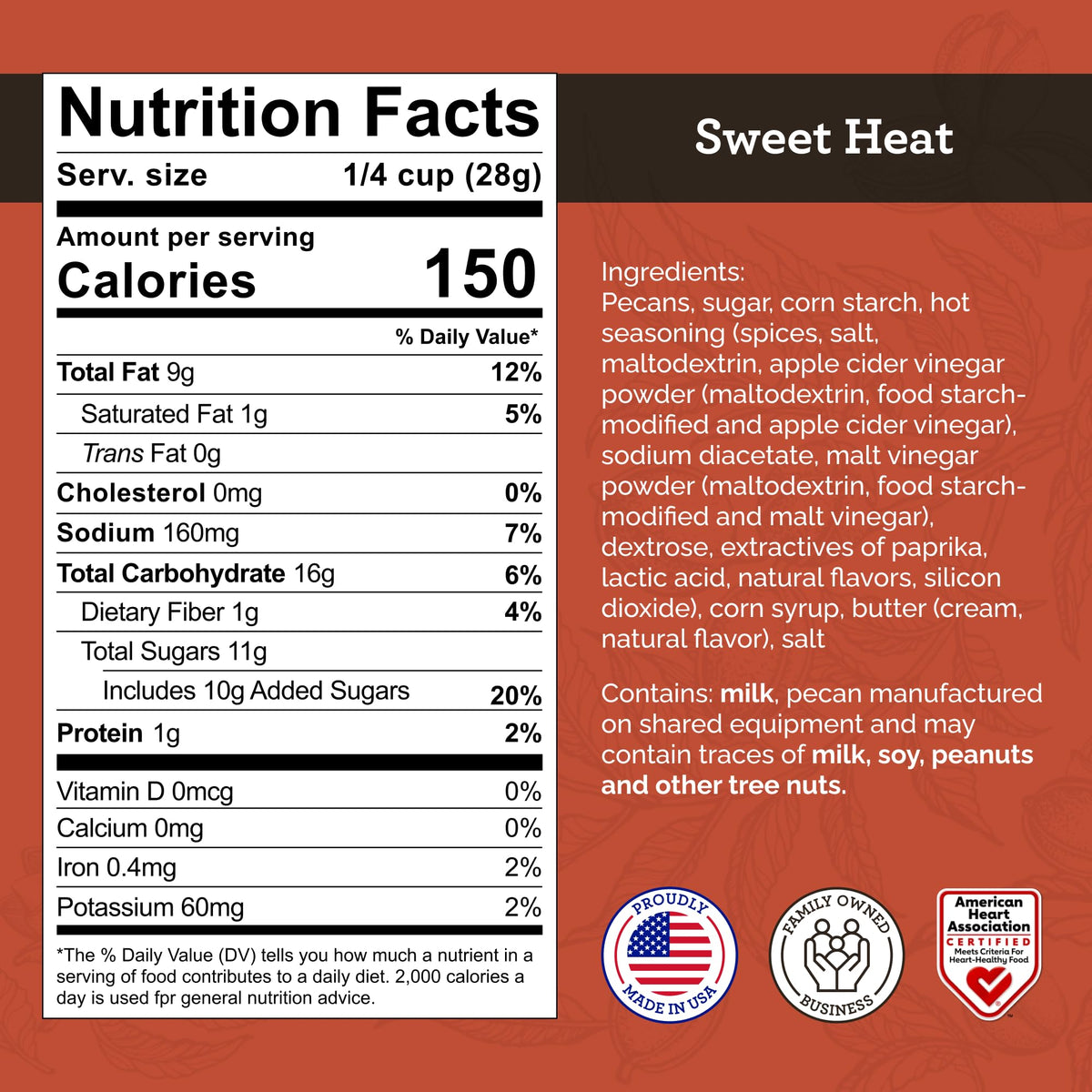 Hudson Pecan Company Sweet Heat packaging detail, showcasing Georgia-grown pecans.