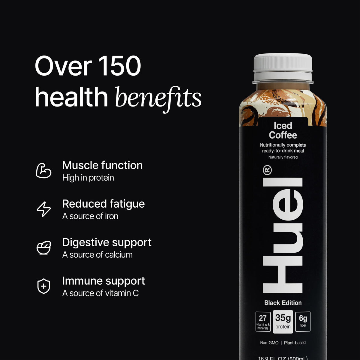 Huel Black Edition chocolate RTD bottle with rich flavor for a meal replacement