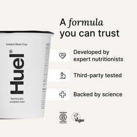 Huel Cajun Pasta packaging, eight cups per pack.