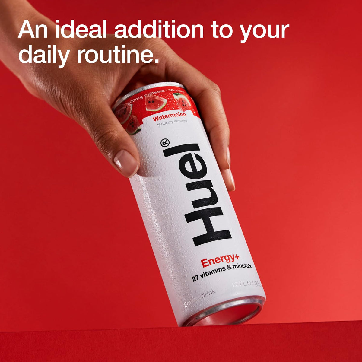 Huel Energy+ being poured into a glass for refreshing hydration