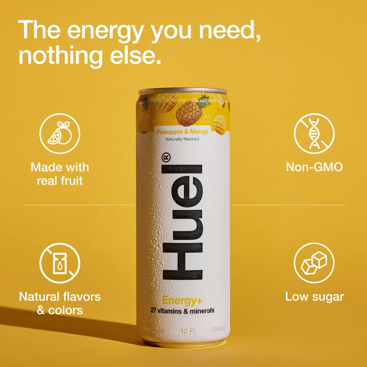 Huel Energy+ real fruit texture with pineapple and mango pieces.