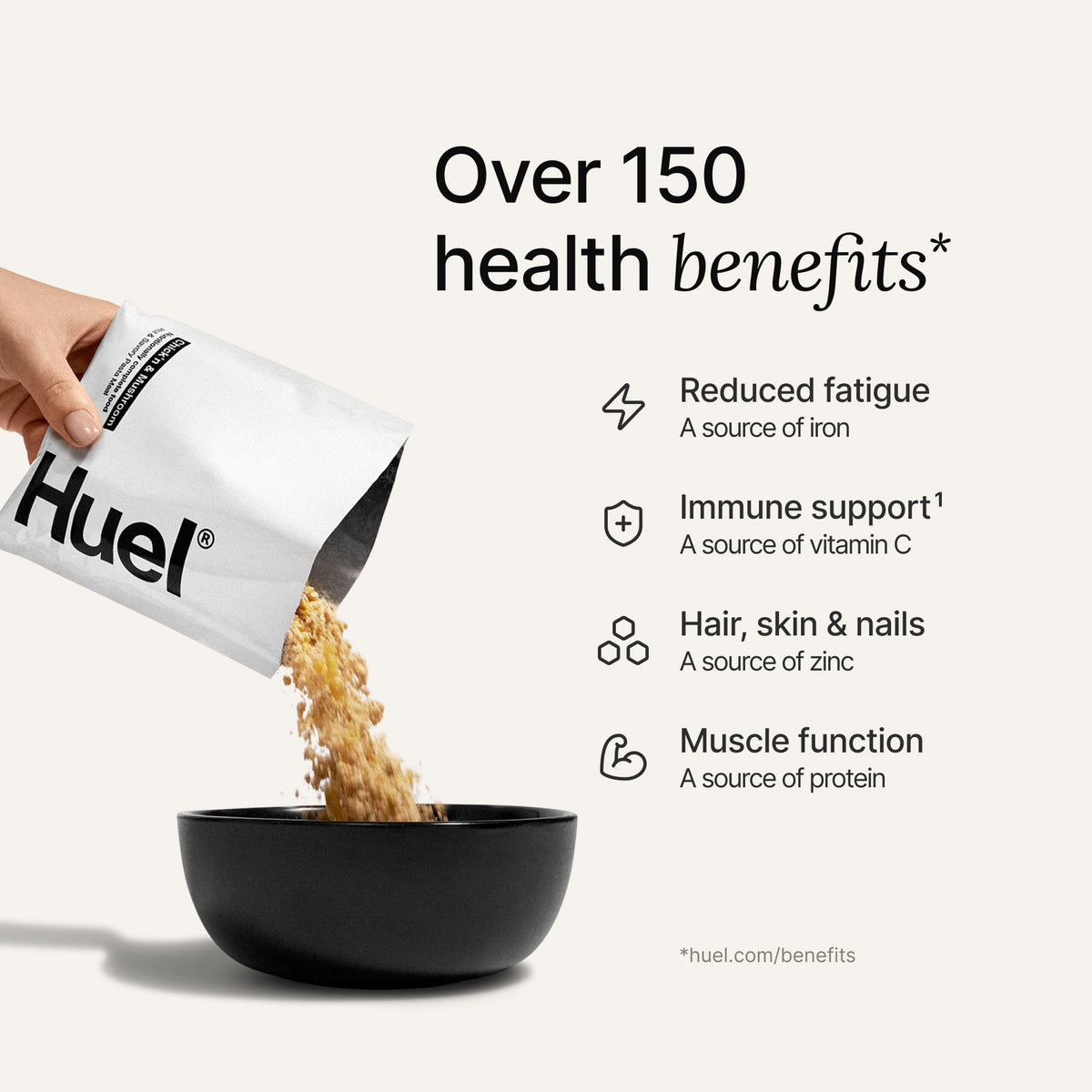 Huel hot bowl close-up reveals creamy texture and savory aroma.