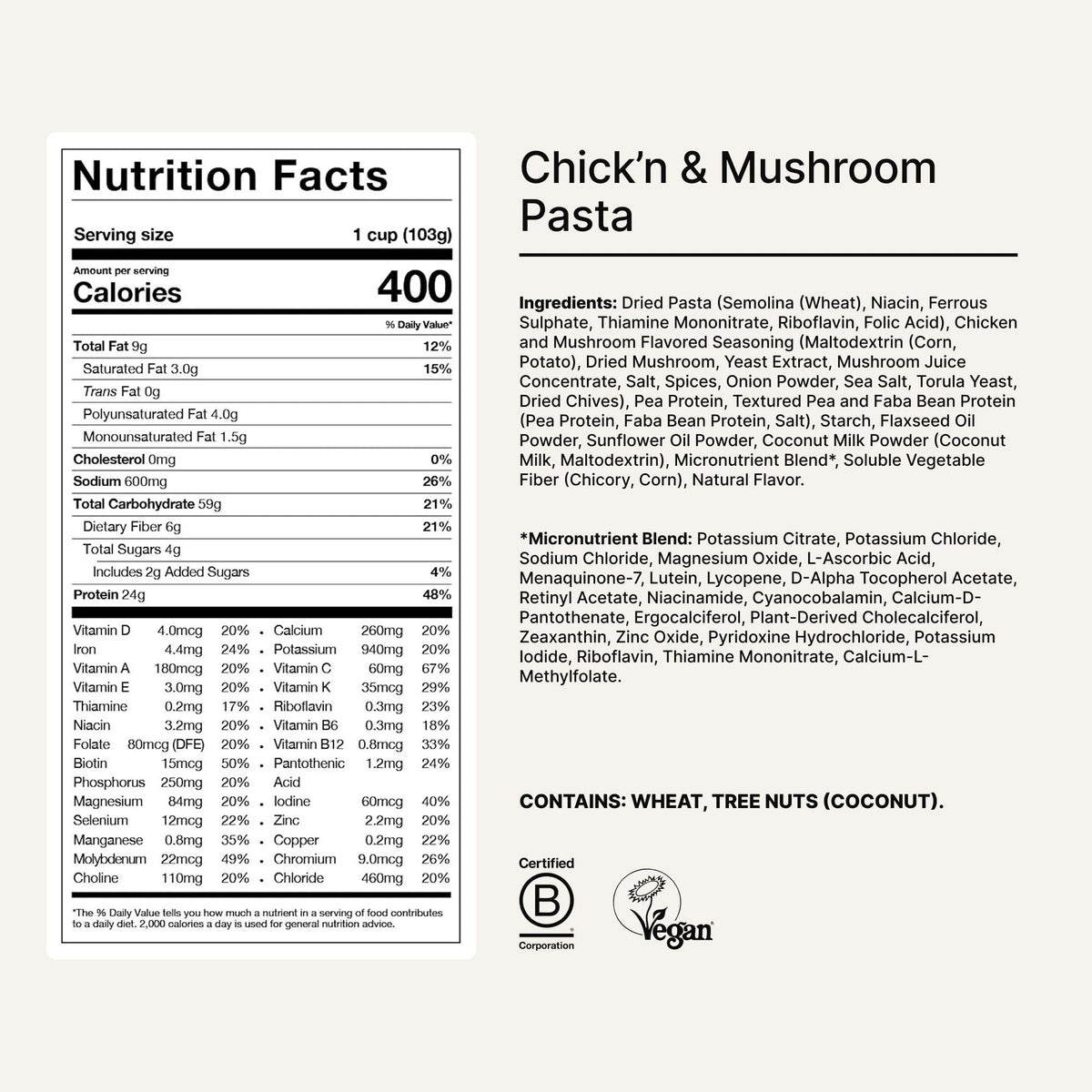 Huel Hot & Savory Chick'n Mushroom Pasta cups microwave-ready for fast nourishment.