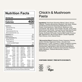 Huel Hot & Savory Chick'n Mushroom Pasta cups microwave-ready for fast nourishment.