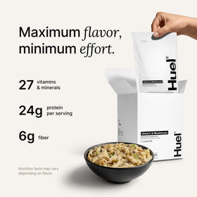 Huel Chick'n & Mushroom serving idea showcases quick, comforting hot meal.