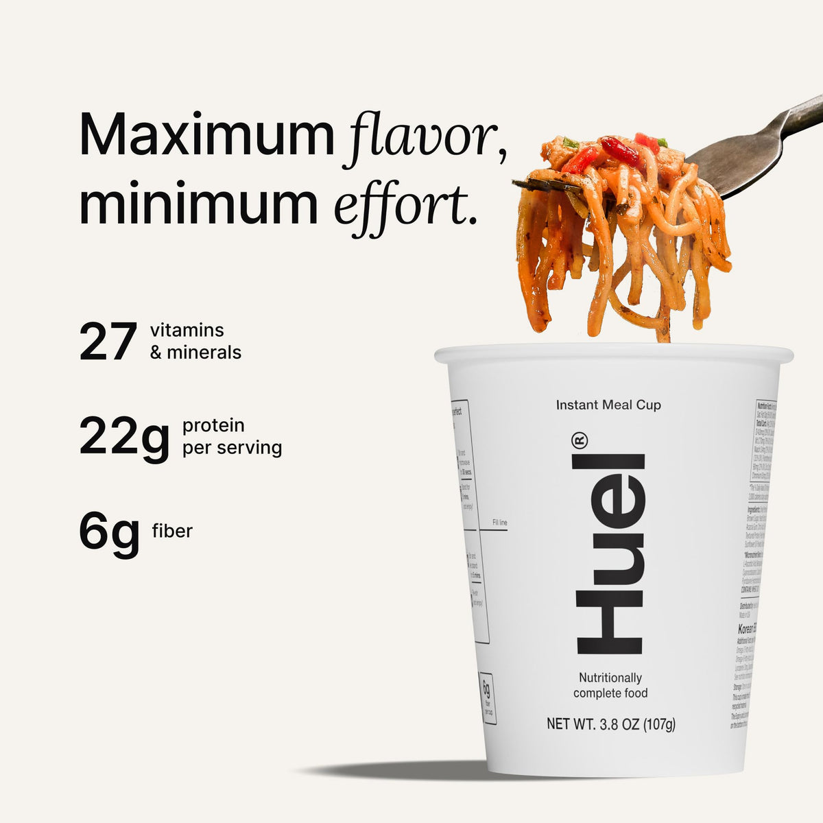 Pouring hot water into a Huel cup for a quick, satisfying meal.