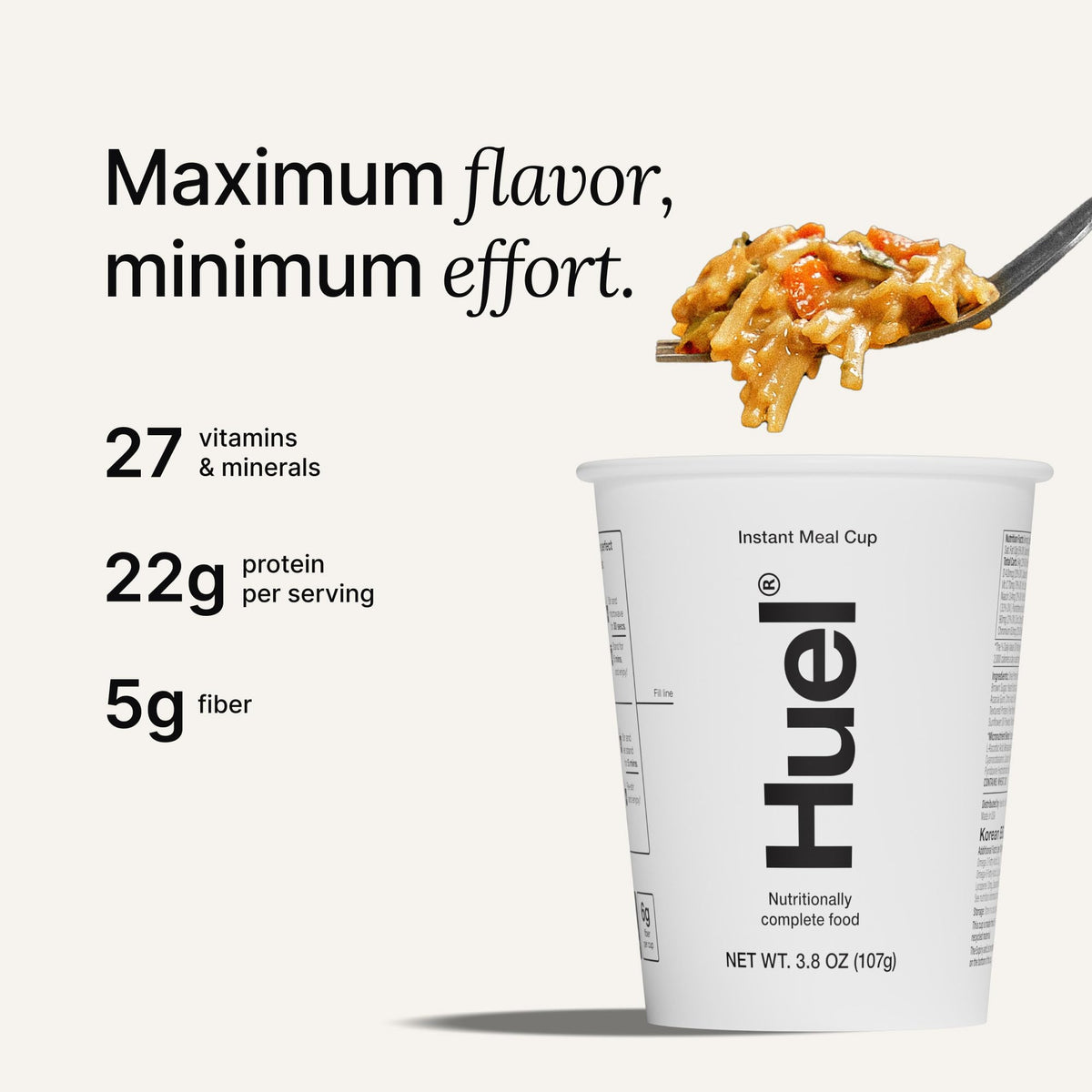 Huel hot and savory cup with steaming bowl for comforting heat