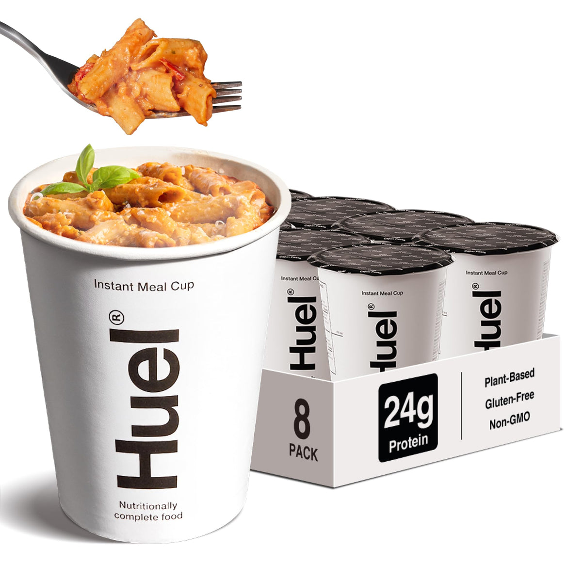 Huel Hot and Savory Bolognese cup in a bowl, protein-packed plant-based meal option.