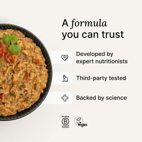 Huel Hot Savory Yellow Coconut Curry pour-ready bowl signaling instant nourishment.